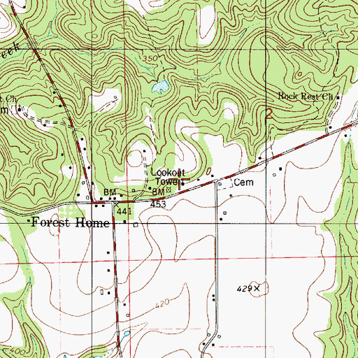 Topographic Map of Forest Home Church, AL