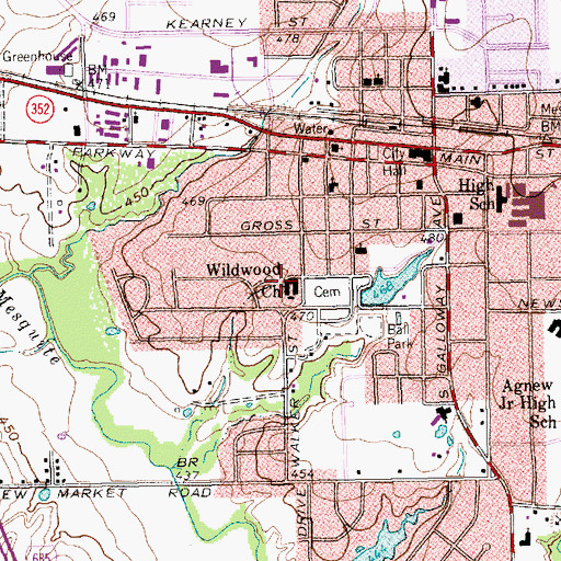 Topographic Map of Wildwood Church, TX