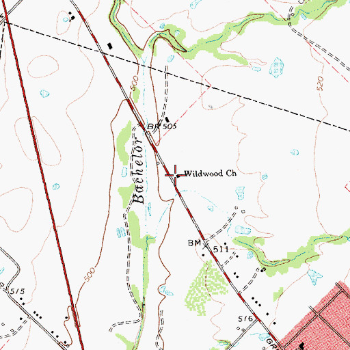 Topographic Map of Wildwood Church, TX