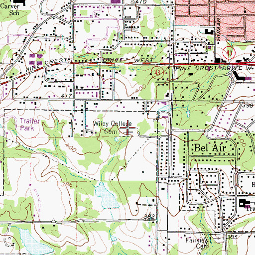 Topographic Map of Wiley College Cemetery, TX