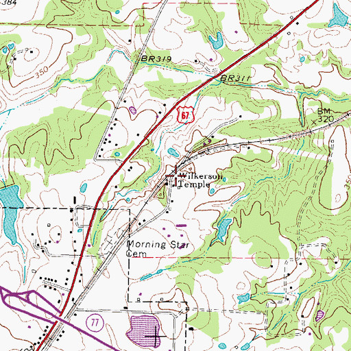 Topographic Map of Wilkerson Temple, TX