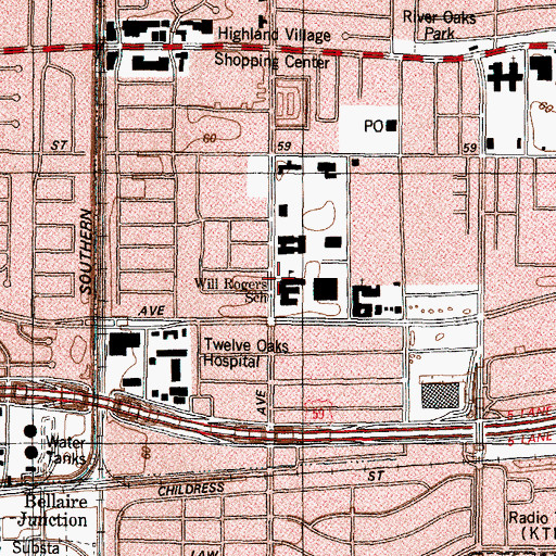 Topographic Map of Will Rogers School, TX