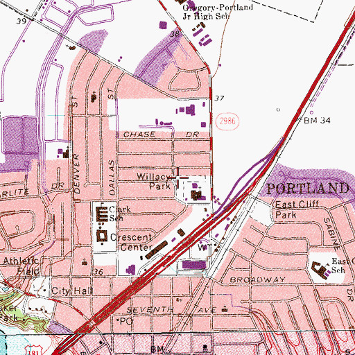 Topographic Map of Willacy Park, TX