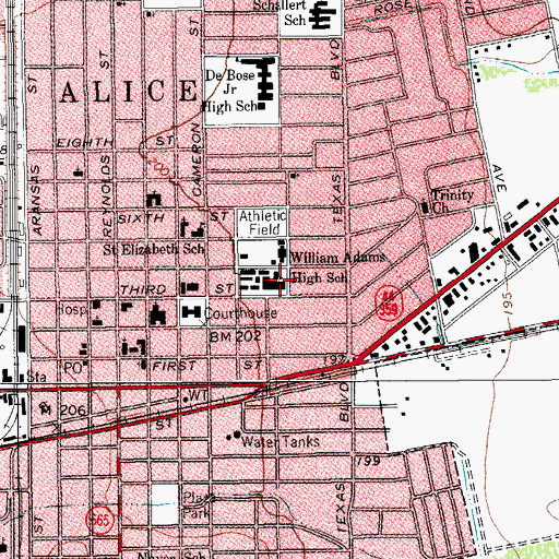 Topographic Map of William Adams High School, TX