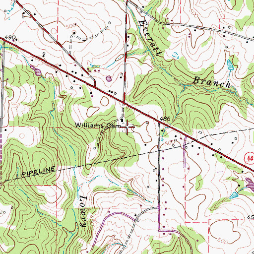 Topographic Map of Williams Cemetery, TX