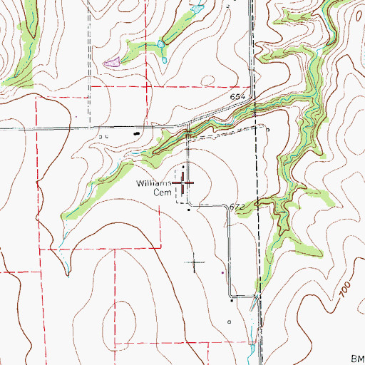Topographic Map of Williams Cemetery, TX