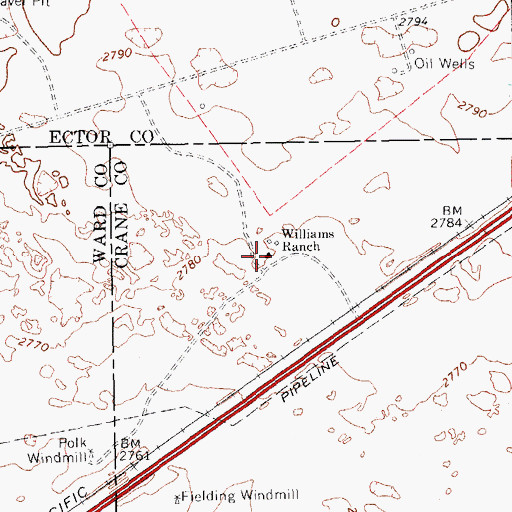 Topographic Map of Williams Ranch, TX