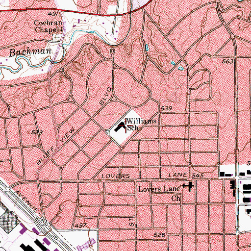 Topographic Map of Williams School, TX