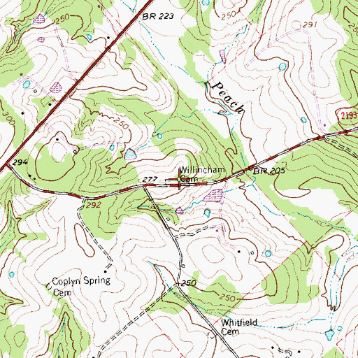 Topographic Map of Willingham Cemetery, TX
