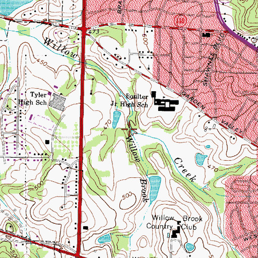 Topographic Map of Willow Brook, TX