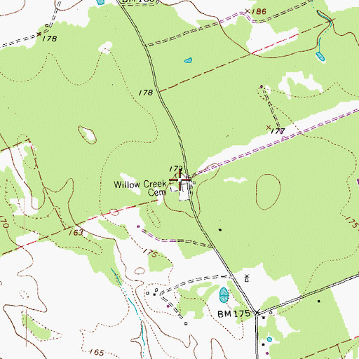 Topographic Map of Willow Creek Cemetery, TX