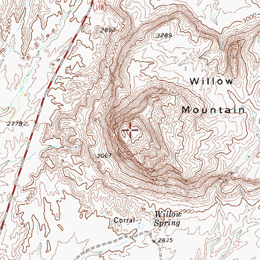 Topographic Map of Willow Mountain, TX