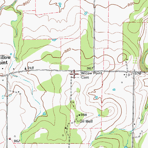 Topographic Map of Willow Point Cemetery, TX
