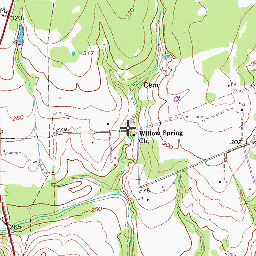 Topographic Map of Willow Spring Church, TX