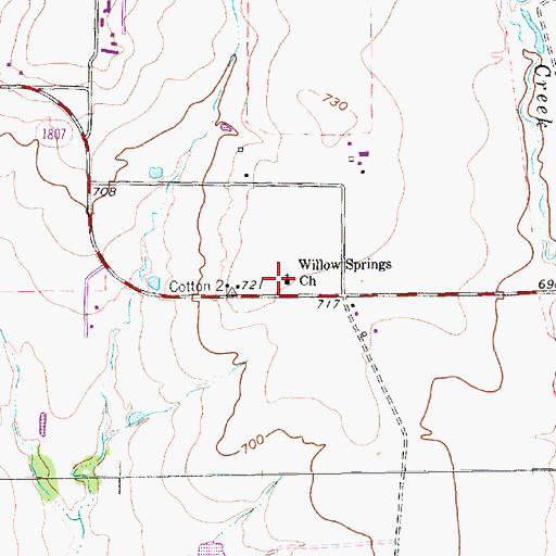 Topographic Map of Willow Springs Church, TX