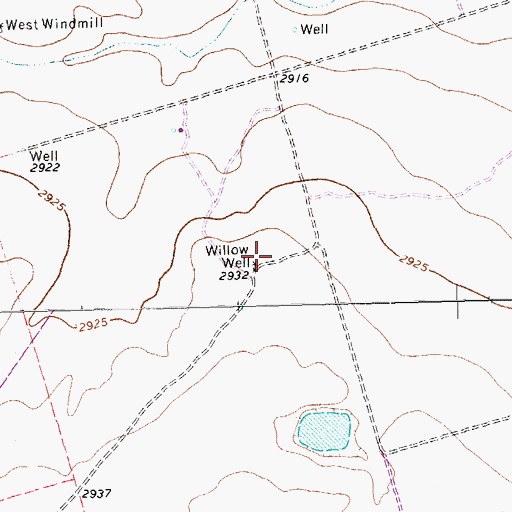 Topographic Map of Willow Well, TX