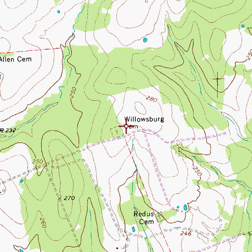 Topographic Map of Willowsburg Cemetery, TX