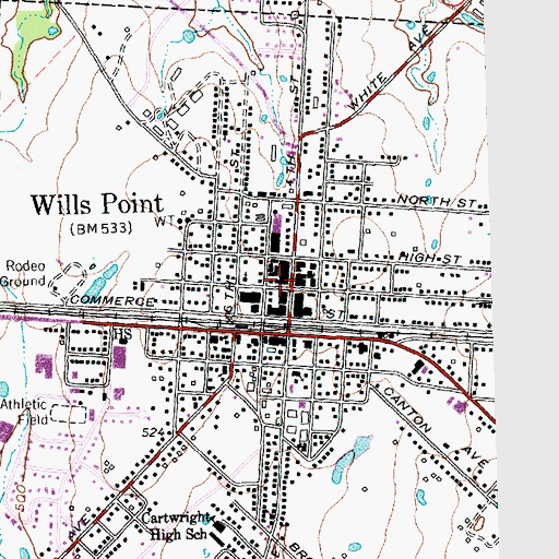 Topographic Map of Wills Point, TX