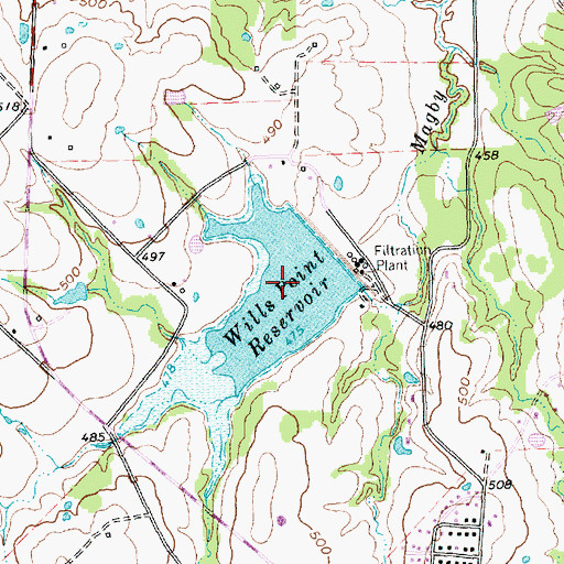 Topographic Map of Wills Point Reservoir, TX