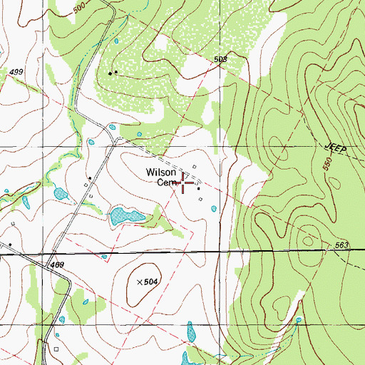 Topographic Map of Wilson Cemetery, TX