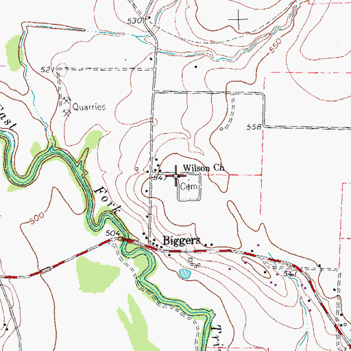 Topographic Map of Wilson Church, TX