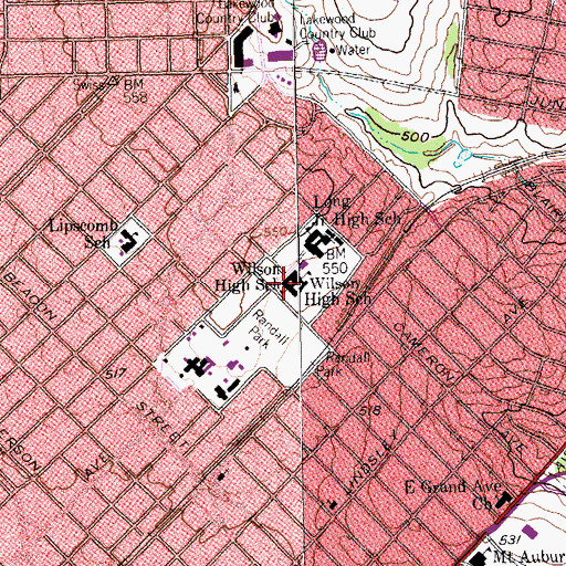 Topographic Map of Woodrow Wilson High School, TX