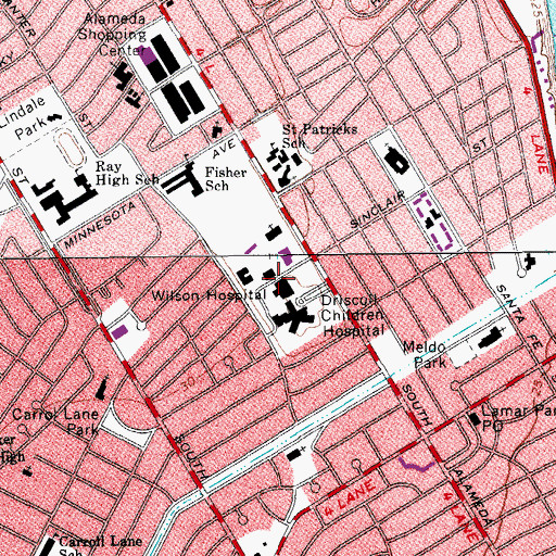 Topographic Map of Wilson Hospital, TX