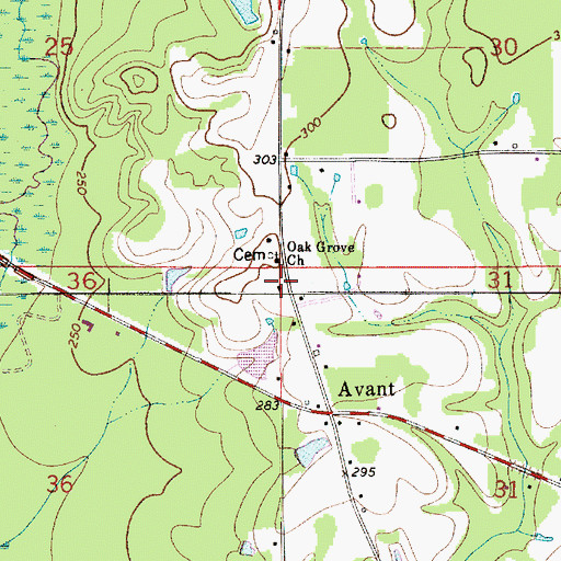 Topographic Map of Oak Grove School (historical), AL