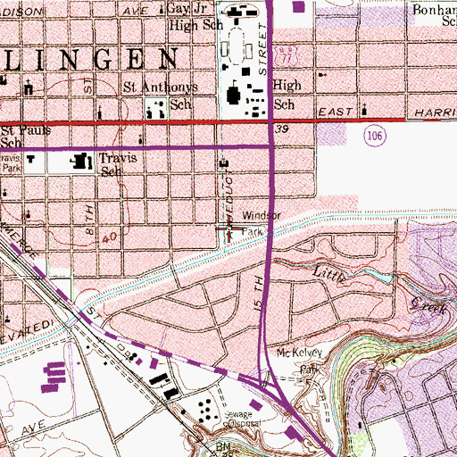 Topographic Map of Windsor Park, TX