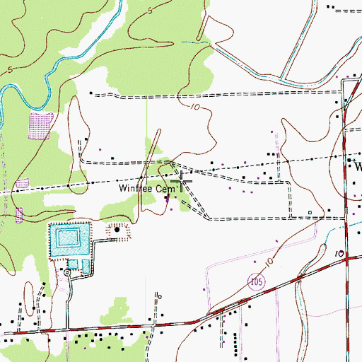 Topographic Map of Winfree Cemetery, TX