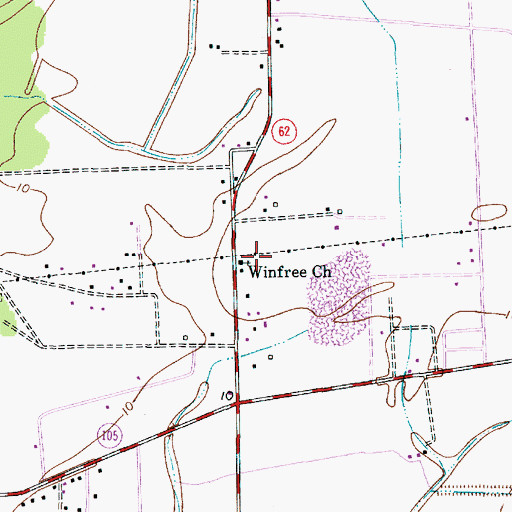 Topographic Map of Winfree Church, TX