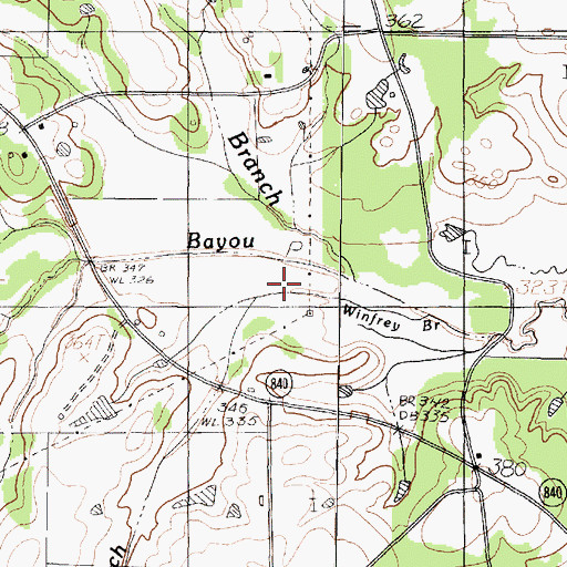 Topographic Map of Winfrey Branch, TX
