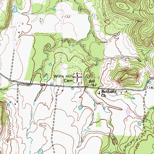 Topographic Map of Winn Hill Cemetery, TX