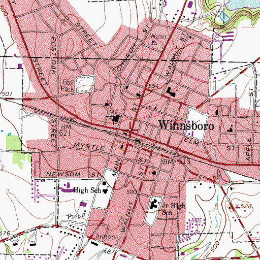 Topographic Map of Winnsboro, TX