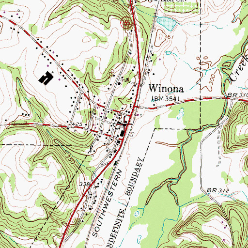 Topographic Map of Winona, TX
