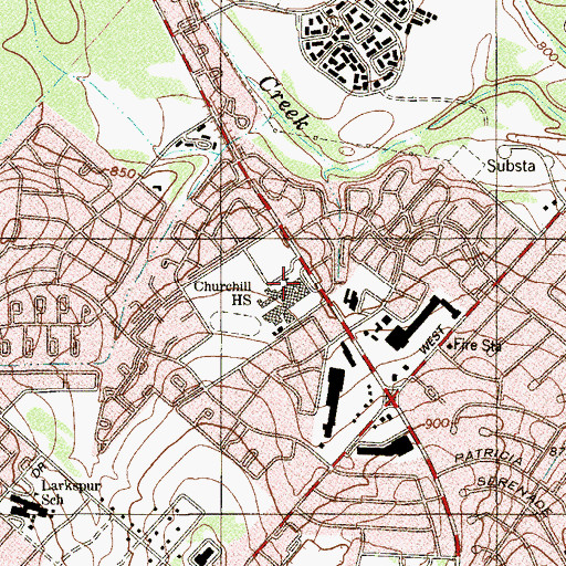Topographic Map of Winston Churchill School, TX