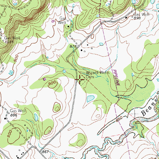 Topographic Map of Wizard Wells Cemetery, TX