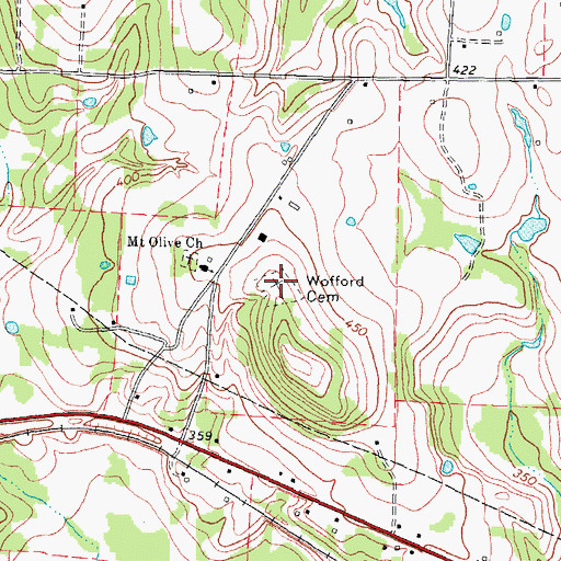 Topographic Map of Wofford Cemetery, TX
