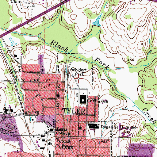 Topographic Map of Woldert Park, TX