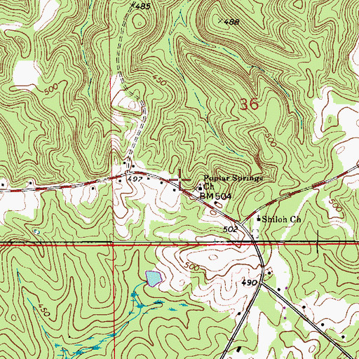 Topographic Map of Poplar Spring School (historical), AL