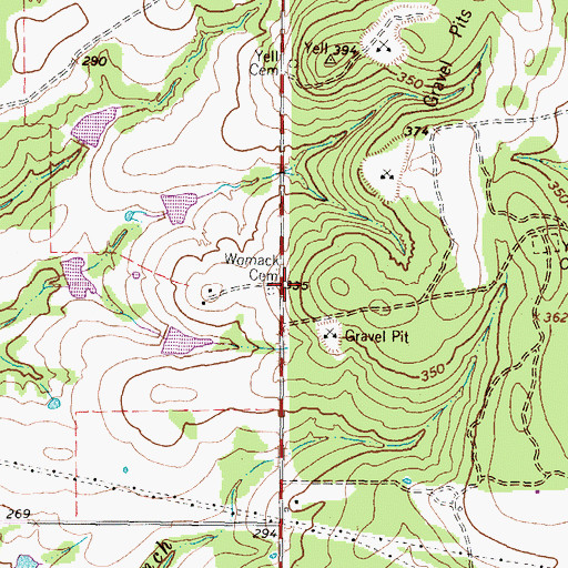 Topographic Map of Womack Cemetery, TX