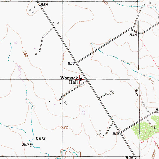 Topographic Map of Womack Hall, TX