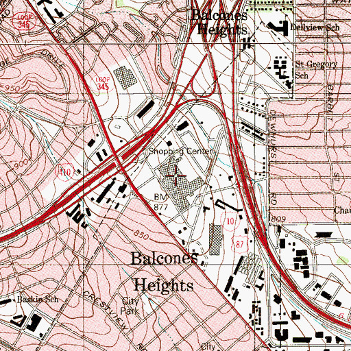 Topographic Map of Wonderland Shopping Center, TX