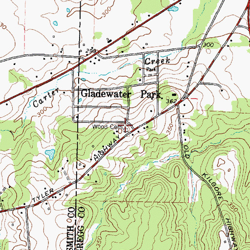 Topographic Map of Wood Cemetery, TX