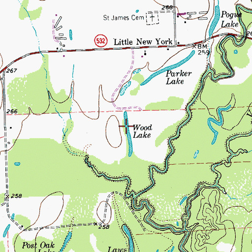 Topographic Map of Wood Lake, TX
