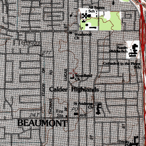 Topographic Map of Woodland Church, TX