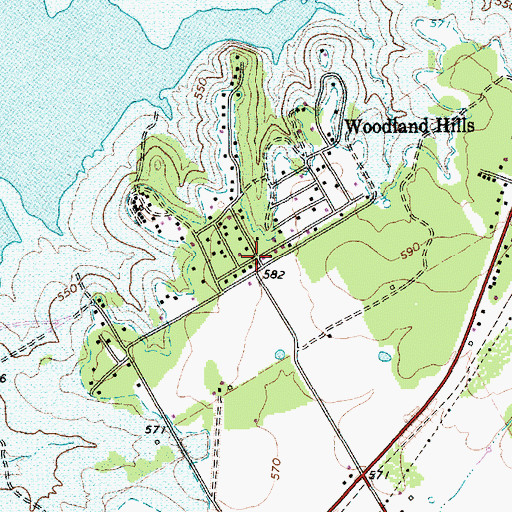 Topographic Map of Woodland Hills, TX