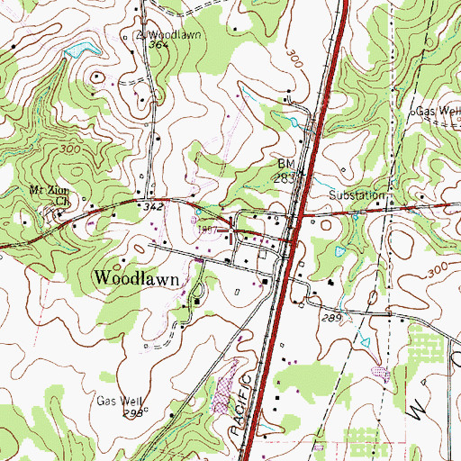 Topographic Map of Woodlawn, TX