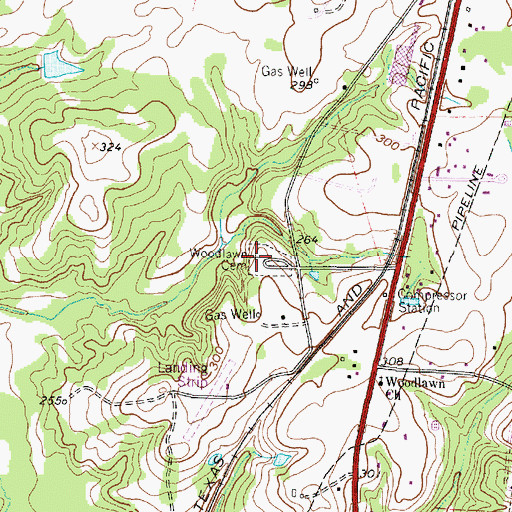 Topographic Map of Woodlawn Cemetery, TX