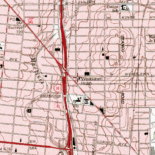 Topographic Map of Woodlawn Hospital, TX